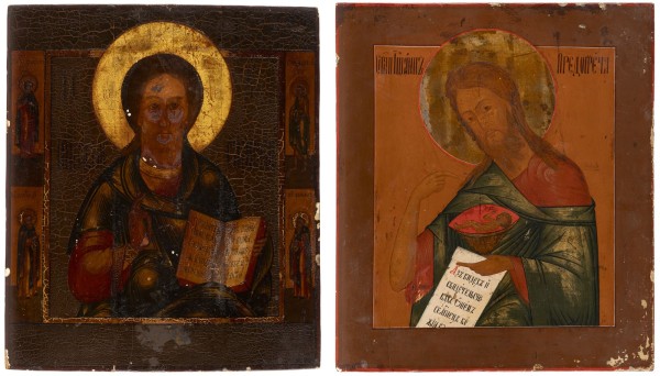 Auction 138<br>ZWEI IKONEN: CHRISTUS PANTOKRATOR UND JOHANNES DER VORLÄUFER AUS EINER DEESIS