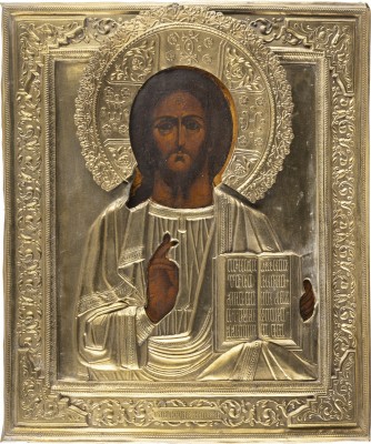 Auction 138<br>IKONE MIT CHRISTUS PANTOKRATOR MIT OKLAD
