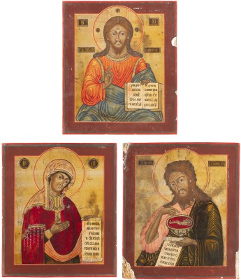 Bild DREITEILIGE FÜRBITTE-GRUPPE: CHRISTUS PANTOKRATOR FLANKIERT VON DER GOTTESMUTTER UND JOHANNES DEM VORLÄUFER