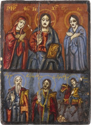 Auktion 138<br>ZWEIFELDER-IKONE MIT DEESIS UND AUSGEWÄHLTEN HEILIGEN