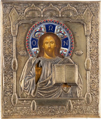 Auction 138<br>IKONE MIT CHRISTUS PANTOKRATOR MIT CLOISONNÉ-EMAIL-OKLAD