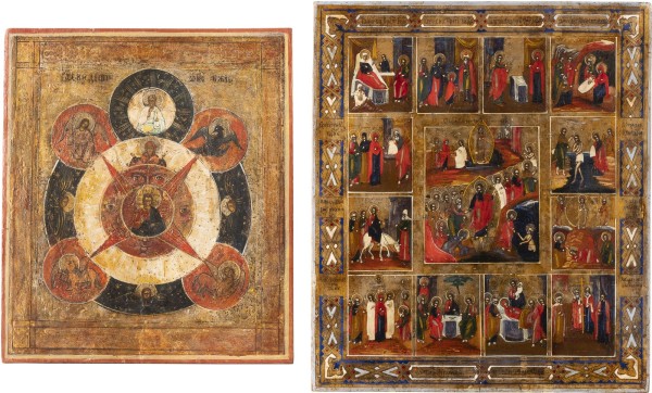 Auction 138<br>ZWEI IKONEN: DAS 'ALLES SEHENDE AUGE GOTTES' UND FESTTAGSIKONE