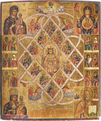 Auction 138<br>GROSSFORMATIGE IKONE 'DAS BAND DER LIEBE', GNADENBILDER DER GOTTESMUTTER UND DER HEILIGE NIKOLAUS VON MYRA