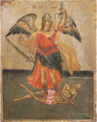 Picture FEINE IKONE MIT DEM ERZENGEL MICHAEL ALS SEELENWÄGER (PSYCHOPOMPOS)