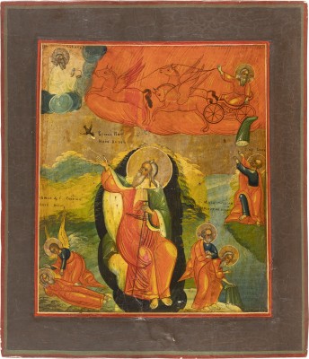 Auktion 138<br>IKONE MIT DEM PROPHETEN ELIAS UND SEINER FEURIGEN HIMMELFAHRT