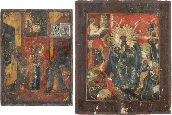 Auction 138<br>ZWEI IKONEN: PROPHET ELIAS UND DIE ERSCHEINUNG DER GOTTESMUTTER VOR DEM HEILIGEN SERGEJ VON RADONESCH