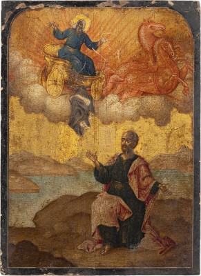 Auction 138<br>GROSSE IKONE MIT DER FEURIGEN HIMMELFAHRT DES PROPHETEN ELIAS