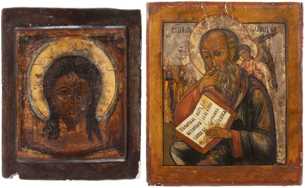 Auction 138<br>ZWEI IKONEN: MANDYLION UND JOHANNES, THEOLOGE IM SCHWEIGEN
