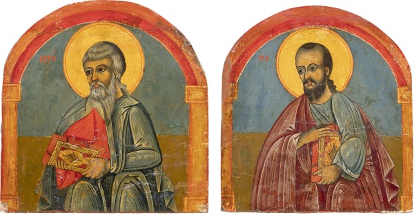 Auktion 138<br>ZWEI IKONEN MIT DEN EVANGELISTEN MATTHÄUS UND MARKUS AUS EINER KIRCHEN-IKONOSTASE