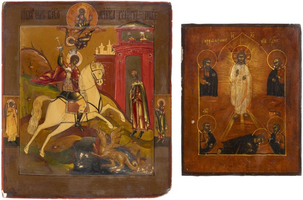 Auction 138<br>ZWEI IKONEN: VERKLÄRUNG CHRISTI UND HEILIGER GEORG DER DRACHENTÖTER