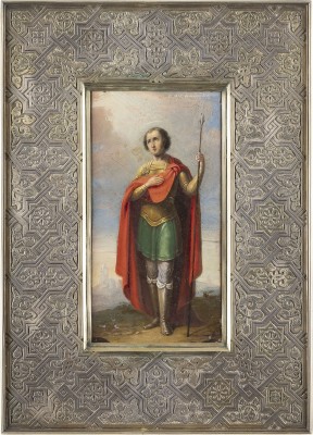 Auction 138<br>IKONE MIT DEM HEILIGEN DEMETRIUS VON SALONIKI MIT VERMEIL-BASMA IM ETUI