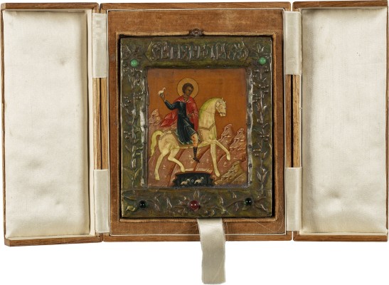Auction 138<br>KLEINE IKONE MIT DEM HEILIGEN TRIFON MIT BASMA IM ORIGINALETUI