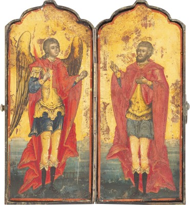 Auktion 138<br>FEINES DIPTYCHON MIT DEM ERZENGEL MICHAEL UND JOHANNES DEM KRIEGER