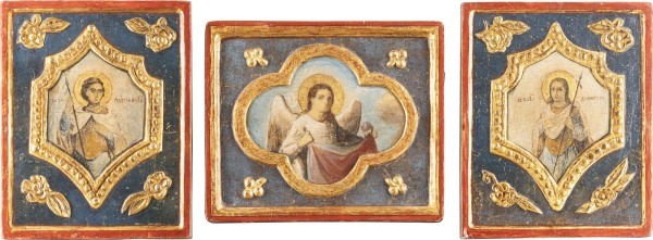Auction 138<br>DREI IKONEN MIT DEN HEILIGEN GEORG UND DEMETRIUS SOWIE EINEM ENGEL