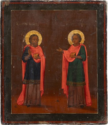 Auktion 138<br>IKONE MIT DEN HEILIGEN KOSMAS UND DAMIAN