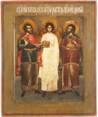 Bild IKONE MIT DEM SCHUTZENGEL FLANKIERT VON DEN HEILIGEN KOSMAS UND DAMIAN