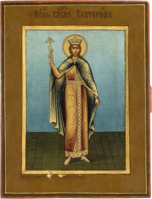 Auction 138<br>KLEINE SIGNIERTE UND DATIERTE IKONE MIT DER HEILIGEN KATHARINA
