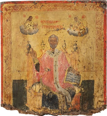 Auktion 138<br>FEINES IKONEN-FRAGMENT MIT DEM HEILIGEN NIKOLAUS VON MYRA