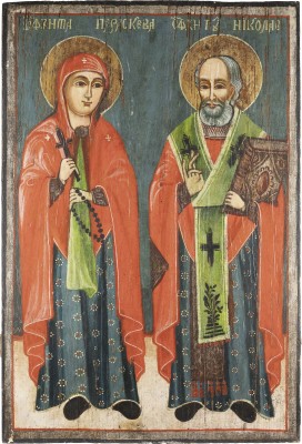 Auktion 138<br>MONUMENTALE IKONE MIT DEN HEILIGEN PARASKEWA UND NIKOLAUS VON MYRA