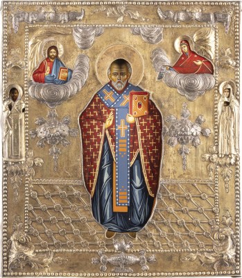 Auction 138<br>SILBER-RIZA EINER IKONE MIT DEM HEILIGEN NIKOLAUS VON MYRA