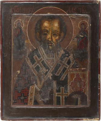 Auction 138<br>IKONE MIT DEM HEILIGEN NIKOLAUS VON MYRA MIT OKLAD