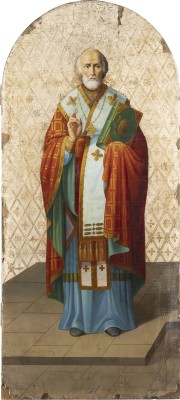 Auktion 138<br>MONUMENTALE IKONE MIT DEM HEILIGEN NIKOLAUS VON MYRA AUS EINER KIRCHEN-IKONOSTASE