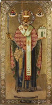 Auction 138<br>MONUMENTALE IKONE MIT DEM HEILIGEN NIKOLAUS VON MOSCHAISK AUS EINER KIRCHEN-IKONOSTASE