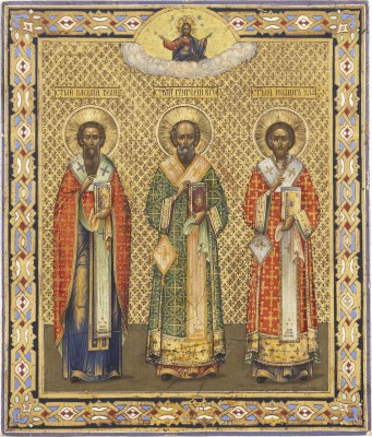 Bild IKONE MIT DEN DREI HIERARCHEN BASILIUS DEM GROSSEN, GREGOR DEM THEOLOGEN UND JOHANNES CHRYSOSTOMUS
