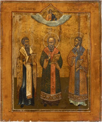 Picture IKONE MIT DEN DREI HEILIGEN HIERARCHEN BASILIOS DEM GROSSEN, GREGORIOS DEM THEOLOGEN UND JOHANNES CHRYSOSTOMUS
