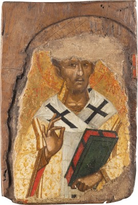 Auction 138<br>SEHR FEINE BYZANTINISCHE IKONE MIT DEM HEILIGEN JOHANNES CHRYSOSTOMUS