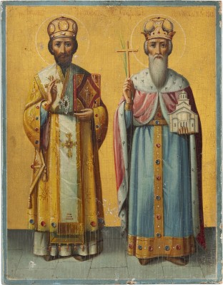 Picture KLEINE IKONE MIT DEN HEILIGEN JOHANNES CHRYSOSTOMUS UND STEFAN UROS III. DECANSKI