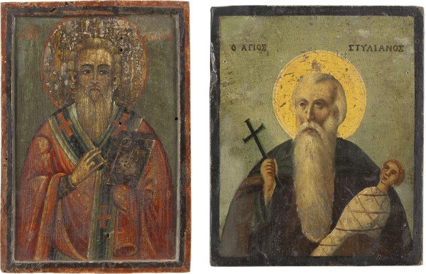 Picture ZWEI KLEINE IKONEN MIT DEM HEILIGEN STYLIANOS UND EINEM BISCHOFSHEILIGEN
