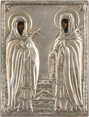 Picture KLEINE IKONE MIT DEN HEILIGEN EUROSINA UND ELISABETH MIT SILBER-OKLAD
