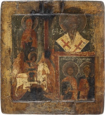 Picture MEHRFELDER-IKONE MIT DEN HEILIGEN PARASKEWA, BLASIUS, GEORG DEM DRACHENTÖTER UND DEN HEILIGEN FLORUS UND LAURUS