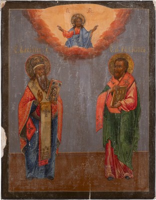 Auktion 138<br>IKONE MIT DEN HEILIGEN BASILIUS DEM GROSSEN UND RODION