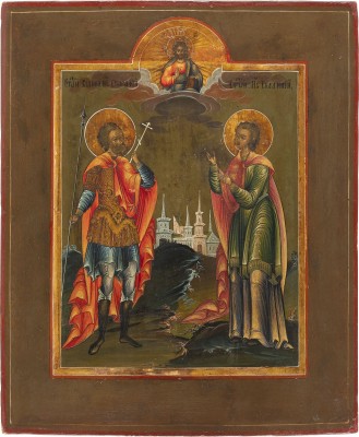 Auction 138<br>IKONE MIT DEN HEILIGEN EUSTRACHIOS UND EULAMPIOS