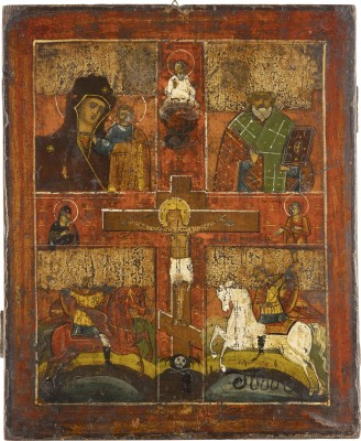 Picture VIERFELDER-IKONE MIT DER GOTTESMUTTER VON KASAN, DEM HEILIGEN NIKOLAUS VON MYRA, DEM ERZENGEL MICHAEL UND DEM HEILIGEN GEORG