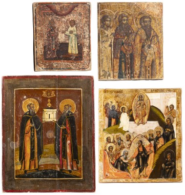 Auction 138<br>VIER KLEINFORMATIGE IKONEN MIT DER ANASTASIS UND AUSGEWÄHLTEN HEILIGEN