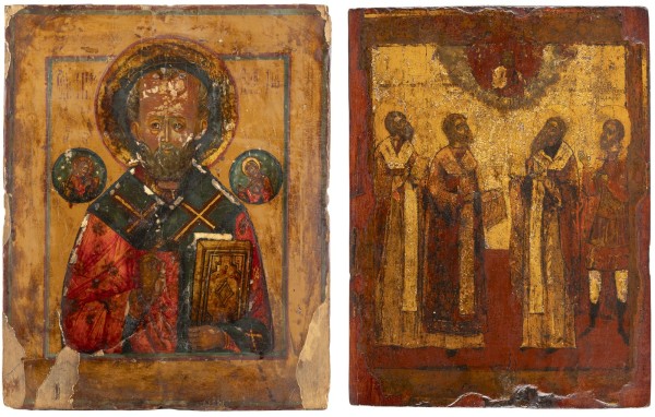 Auction 138<br>ZWEI IKONEN: HEILIGER NIKOLAUS VON MYRA UND PATRONATSIKONE