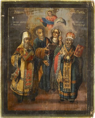 Auction 138<br>GROSSE IKONE MIT DEN HEILIGEN PETR, METROPOLIT VON MOSKAU, DEM APOSTEL PETRUS, DER HEILIGEN MARIA MAGDALENA UND DEM HEILIGEN NIKOLAUS VON MYRA