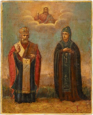 Auction 138<br>KLEINE IKONE MIT DEM HEILIGEN NIKOLAUS VON MYRA UND EINER NONNE