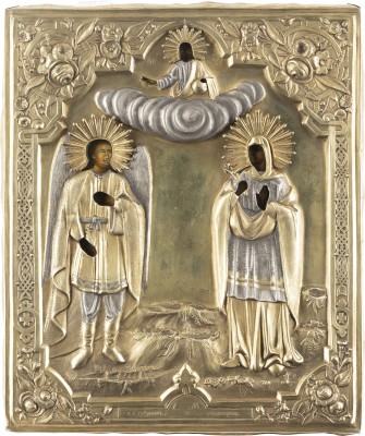 Auction 138<br>IKONE MIT DEM ERZENGEL GABRIEL UND DER HEILIGEN GLIKERIA MIT VERMEIL-OKLAD