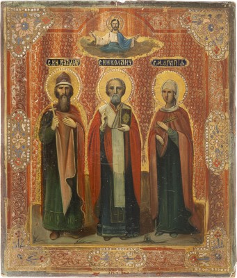 Bild IKONE MIT DEN HEILIGEN WLADIMIR, NIKOLAUS VON MYRA UND AGATHIA