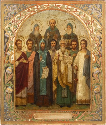 Picture FEINE JUGENDSTIL-PATRONATSIKONE MIT ZEHN AUSGEWÄHLTEN HEILIGEN