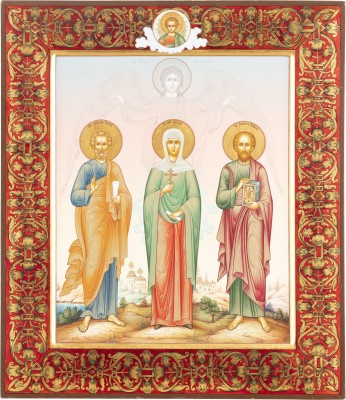 Picture FEINE IKONE MIT DER HEILIGEN MÄRTYRERIN LYDIA FLANKIERT VON DEN APOSTELN PETRUS UND PAULUS