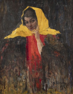 Auction 138<br>PORTRÄT EINER BÄUERIN MIT GELBEM KOPFTUCH. 1917