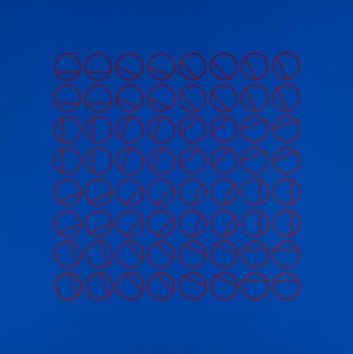 Bild KONSTRUKTIV-KONKRETE KOMPOSITION MIT ROTEN KREISEN AUF BLAUEM GRUND (1966)