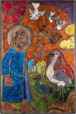 Auction 140<br>ZWEI KÜNSTLERKERAMIKEN: GROSSES WANDBILD (1971) UND KLEINE WANDKACHEL