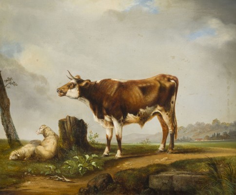 Auktion 141<br>LANDSCHAFT MIT STIER UND SCHAFEN. 1868