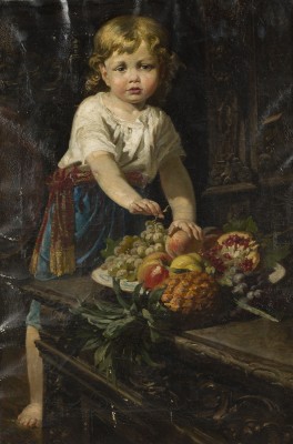 Auction 141<br>PORTRAT EINES KINDES, DAS AN EINEM TISCH MIT FRÜCHTEN STEHT